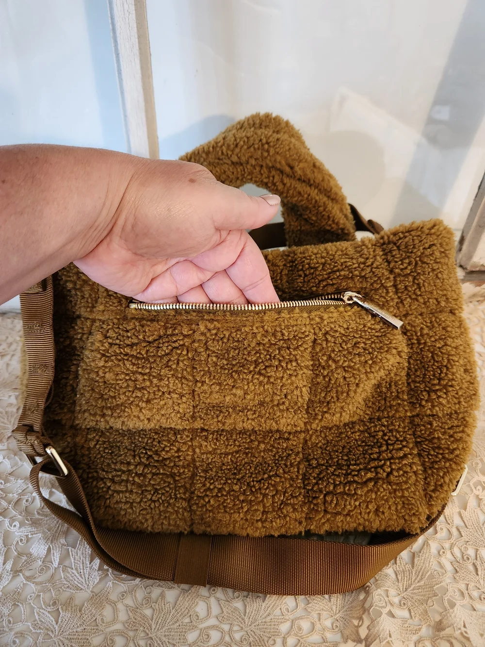 lululemon athletica Brown Teddy Quilted Tote Bag With Crossbody Strap